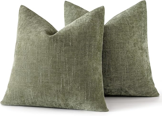 MIULEE Textured Chenille Throw Pillow Covers 18x18 Inch Sage Geen | Pack of 2 Decorative Soft Throw Pillows, Solid Textured Cushion Covers, Modern Home Decor for Couch Sofa Bedroom Living Room