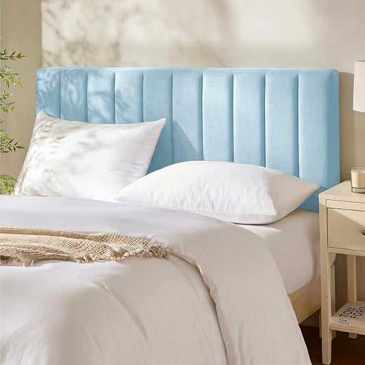 Hearth & Harbor Wall Mounted King Headboard Only, Bed Headboard King Size | Easy Assemble, Floating Peel and Stick, Upholstered, Channel Stitched, 3D Wall Panels, 5 Strips of 3M Tape Included, Ice Blue