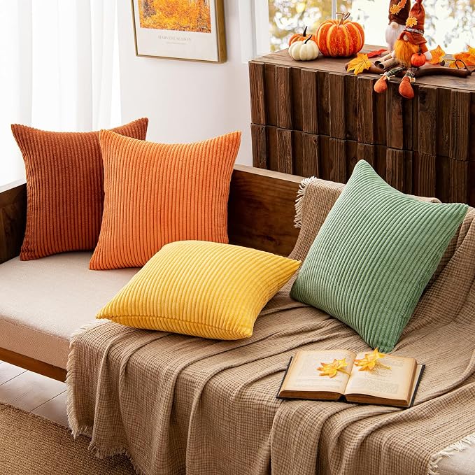MIULEE Fall Decorative Throw Pillow Covers Yellow Rust Green 24x24 | Set of 4, Vintage Retro Fall Decor, Mix and Match Color Clash Design, Vibrant Cushion Covers for Sofa Couch Bed Living Room