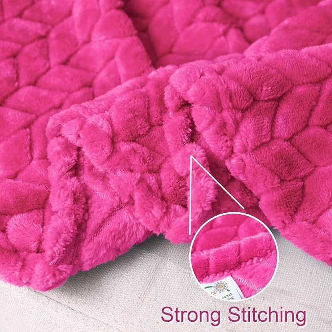 Exclusivo Mezcla Fleece Throw Blanket for Couch Sofa, 50”x70”, Hot Pink | Oversized Soft Cozy Fluffy Blankets for Summer, Decorative Plush Flannel Throws for Living Room, Bedroom with Leaves Pattern