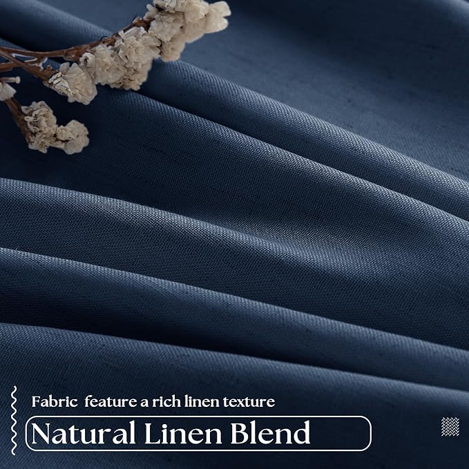 Dark Blue Linen 100% Blackout 120 Inch Curtains for Living Room 2 Panels | Pinch Pleated Back Tab Drapes, Thermal Insulated Full Black Out, W40xL120 Curtains for High Ceiling to Floor, Indigo Navy