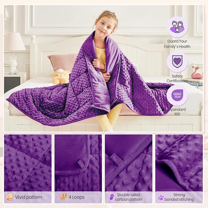 Weighted Blanket - 3 lbs Purple Minky Heavy Blanket, 20"x30", Small Size Breathable Lap Blanket
