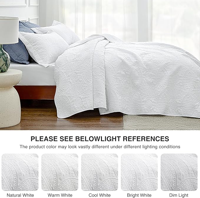 Love's cabin California King Size Quilt Bedding Set White Bedspreads - Cal King Summer Lightweight Bedspread Comforter - Coin Pattern Coverlet for All Season - 3 Pieces (1 Quilt, 2 Pillow Shams)