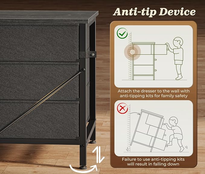 Huuger 78.7 inch Long Dresser for Bedroom, 15 Drawer Fabric Dresser for Closet, Large TV Stand for 65, 75, 85 inch TV, Wide Chest of Drawer with Storage, 78.7" W x 12.9" D x 26.7" H, Charcoal Black