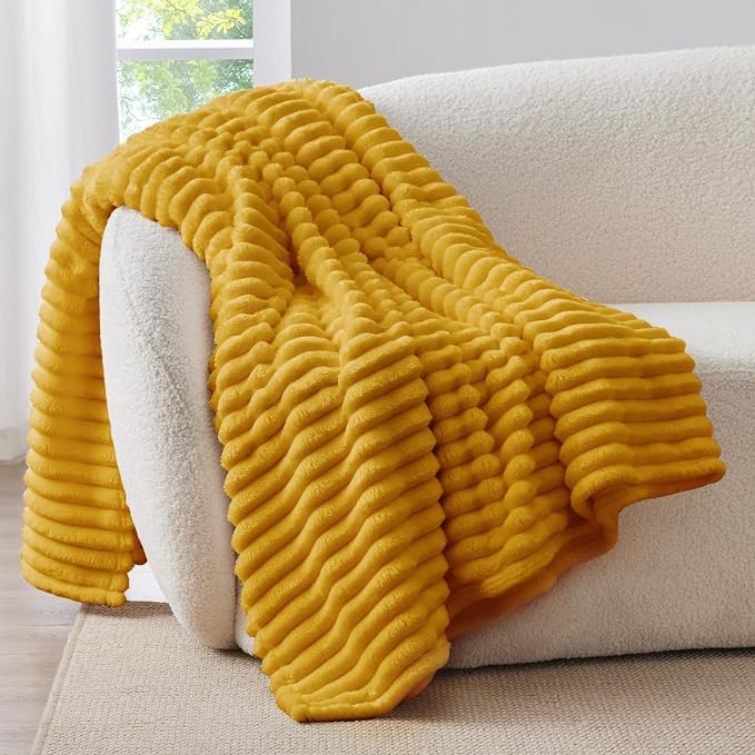 BEDELITE Ribbed Twin Blanket for Couch & Bed, Mustard Yellow, 60"x80" | Ultra-Soft Plush Fleece, Cozy, Warm Yet Lightweight, Ribbed Texture, Home Decor, Machine Washable, Giftable, All-Season Use