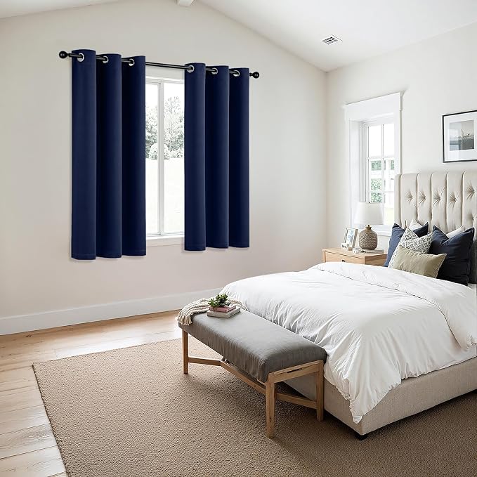 MIULEE Blackout Curtains for Bedroom 2 Panels 40 x 45 Inch Long Navy Blue | Thermal Insulated, Living Room Darkening Grommet Drapes, Noise Reducing, Light Blocking Window Treatments