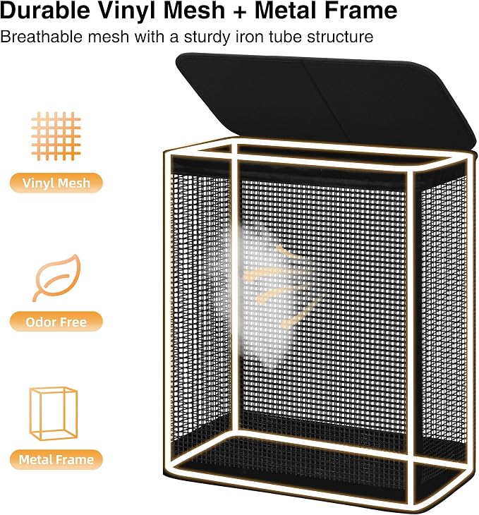 STO STO 2 Section Laundry Hamper with Lid, 140L Steel-Frame Double Laundry Hamper with Removable Washable Liner, Breathable Large Laundry Basket for Bedroom, Bathroom, Laundry Room, Dorm, Closet