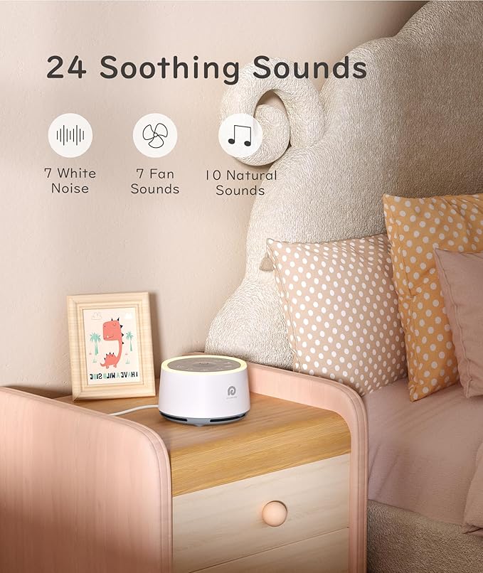 Dreamegg D1 Sound Machine Baby - White Noise Machine for Baby with Night Light, 24 High Fidelity Sounds, Timer & Memory Feature, Noise Machine with Nursery Lamps for Adults, Home, Office (White)