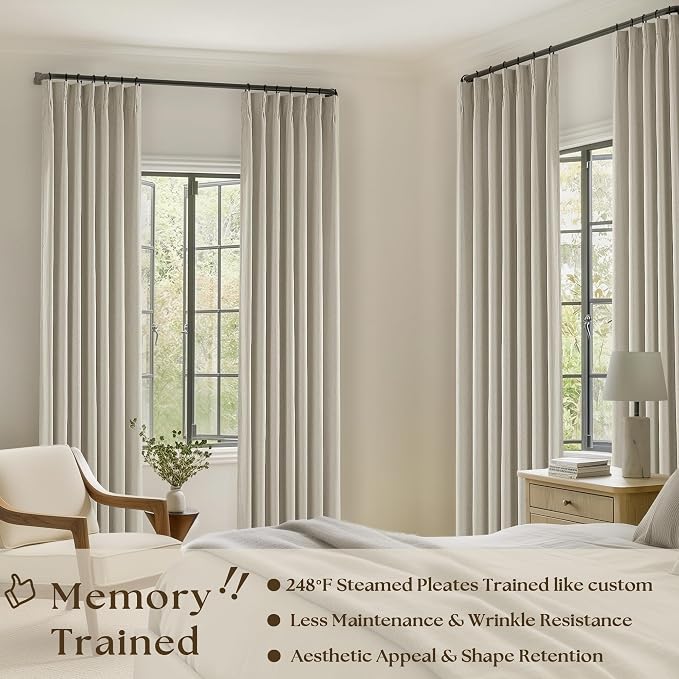 Oatmeal Linen Blackout 120 Inch Curtains for Living Room 2 Panels | Pinch Pleated Back Tab Drapes, Thermal Insulated Full Black Out, Noise Reducing, W40xL120 Curtains for High Ceiling to Floor
