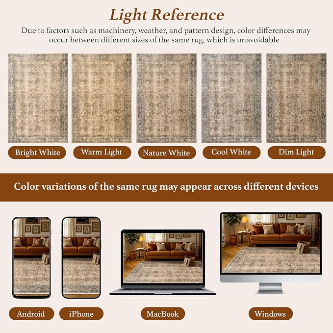 LIANLAM 2x6 Washable Area Rug, Vintage Boho Traditional Pattern, Non-Slip Stain Resistant Rug for Living Room Bedroom(2x6,Brown/Boho)
