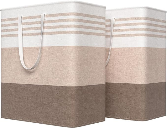 WOWBOX 2 Pack Laundry Baskets, Collapsible Dirty Clothes Laundry Hampers | with Reinforced Handles, Waterproof Coating, 2 Pack for Clean & Dirty Clothes, for Bedroom, Bathroom, Dorm (100L Khaki)