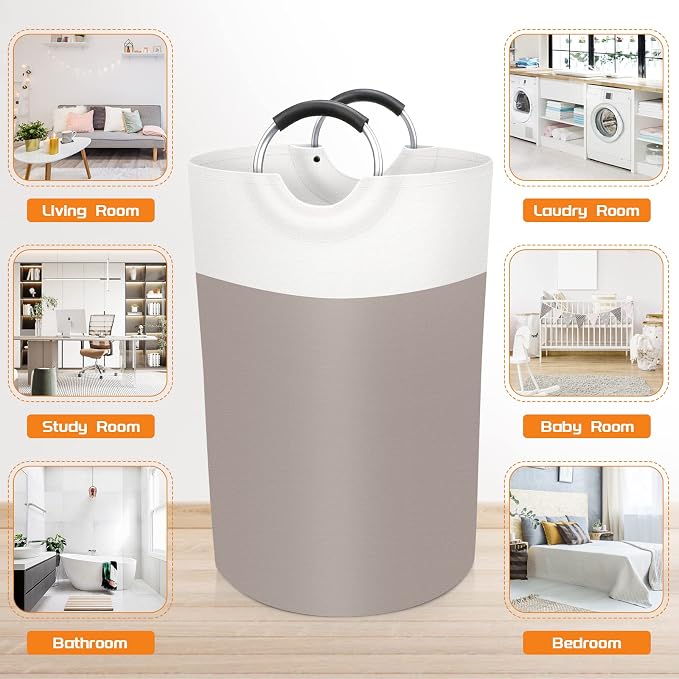 BlissTotes 75L Laundry Basket, Freestanding Collapsible Hamper, Brown | Collapsible Dirty Clothes Hamper, Foldable Laundry Bag for Dorm, Waterproof Fabric, Padded Aluminum Handles