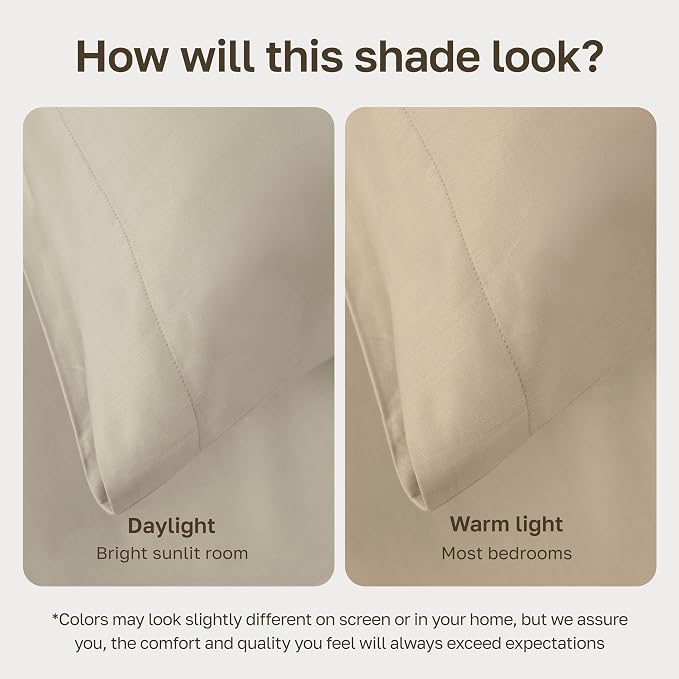 2-Pack Soft Natural 100% Cotton Twin Bed Sheet Set - Beige (Warm Taupe) | Backed by Good Housekeeping Seal, Soft Sateen, Light & Breathable For Hot Sleepers, All-Around Elastic, Easy Care
