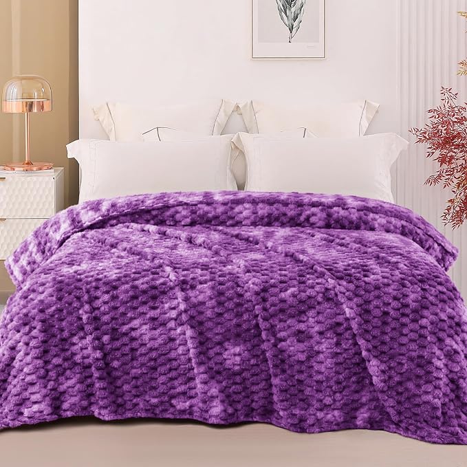 Exclusivo Mezcla 3D Fleece Twin Size Blanket for Bed, Tie-dye Purple | Extra Soft Fuzzy Plush Lightweight Bed Blankets, Cozy Fluffy Decorative Blankets for All Seasons, 90x66 Inches