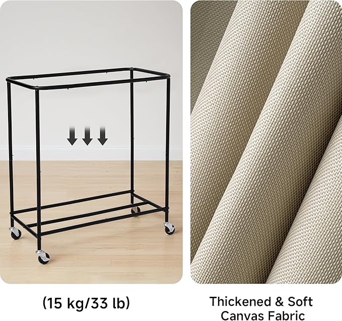 StorageWorks 2 Section Laundry Hamper, 120L Tan Sorter Cart with Wheels | 3 Section Laundry Hamper with Wheels, Tan Sorter Cart, Rolling Organizer for Bedroom, Bathroom, Apartment