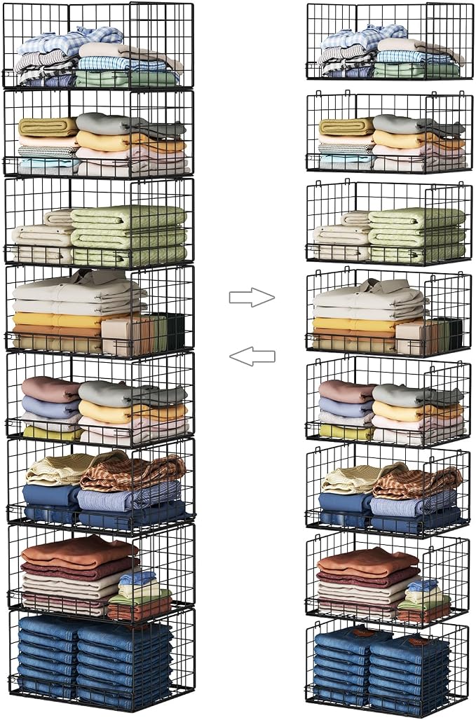 Yociyoga 8-Tier Stackable Closet Organizers and Storage Shelves, Foldable Closet Shelf Organizer, Stackable Storage Bins Drawers for Closet Organizer System, Black（Patent No. 30022416）