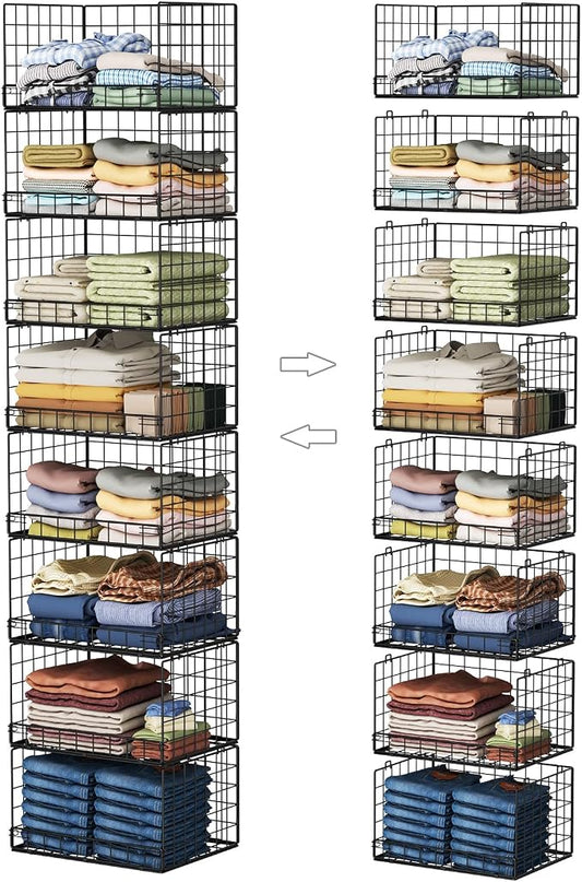 Yociyoga 8-Tier Stackable Closet Organizers and Storage Shelves, Foldable Closet Shelf Organizer, Stackable Storage Bins Drawers for Closet Organizer System, Black（Patent No. 30022416）