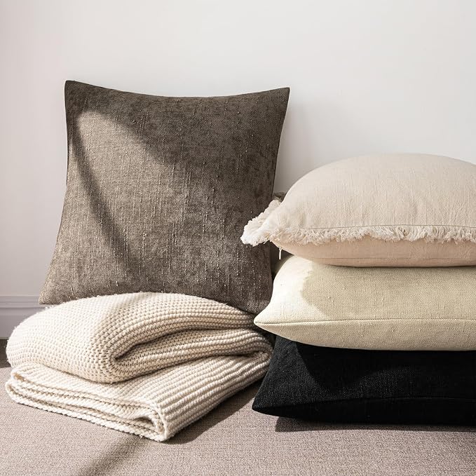 MIULEE Textured Chenille Throw Pillow Covers 20x20 Inch Beige Cement | Pack of 2 Decorative Soft Throw Pillows, Solid Textured Cushion Covers, Modern Home Decor for Couch Sofa Bedroom Living Room