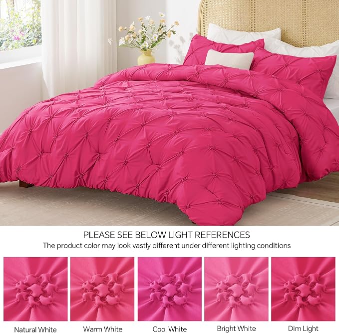 BEDELITE Twin Comforter Set Hot Pink,Lightweight & Soft Comforter | Pintuck Boho Bedding, Warm & Cute Bed Set for All Season,With 1 Pillowcase