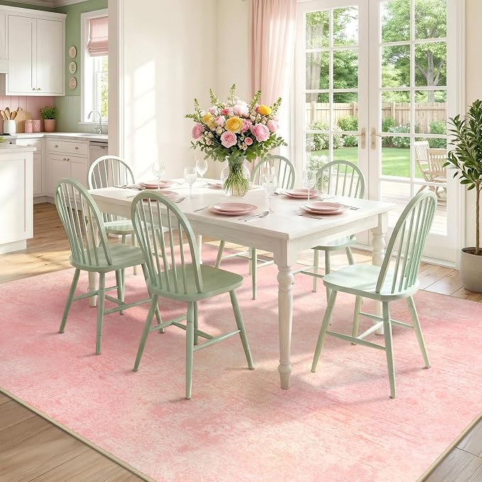 RELEANY Washable 5'x7' Abstract Area Rug for Living Room Light Pink | Carpet for Bedroom, Kitchen, Office, Hallway and Entryway, Printed Pattern, Non‑Slip, Soft, Stain‑Resistant, Easy to Clean