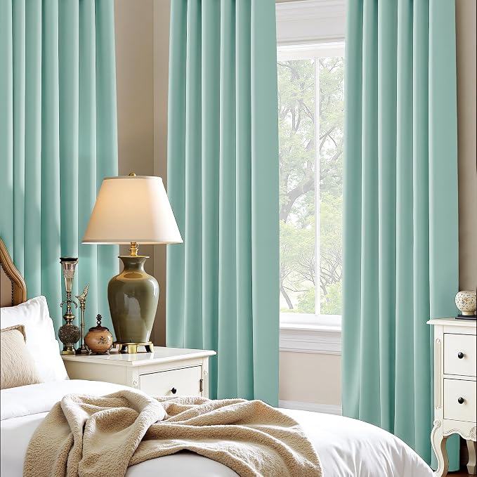 PONY DANCE Aqua Blue Window Curtains 36 inch Length, Thermal Insulated Blackout Kitchen Curtains for Small Window, Short Black Out Drapes for RV Camper(2 Panels Set, Aqua, 42 inches Wide)