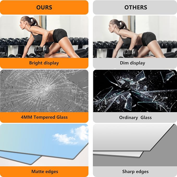 Home Gym Mirror for Wall, 48x28x2PCS Frameless Full Length Mirror, Black | HD Shatterproof Glass, Easy Wall Mount, Large Body Mirrors for Home Gym, Workout, Bedroom, Garage