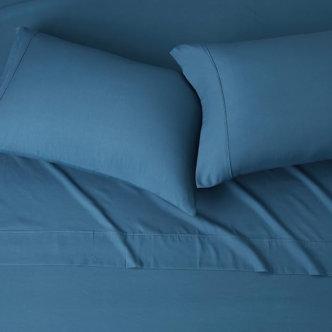 Amazon Basics Lightweight Super Soft Easy Care Wrinkle Resistant Microfiber 4-Piece Bed Sheet Set with 14-Inch Deep Pockets, Full, Dark Teal, Solid