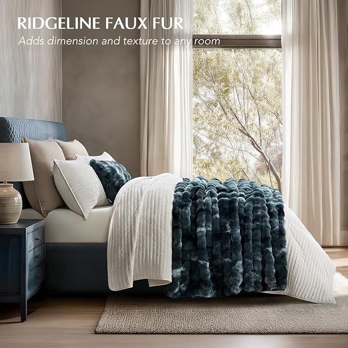 EverGrace Faux Rabbit Fur Bubble Throw Blanket, 50"x60", Marble Deep Indigo | Ultra Soft, Luxury Faux Rabbit Fur Throw, Thick Warm Bubble Blanket, Cozy Fluffy Reversible, for Bed, Couch, Chair, Sofa