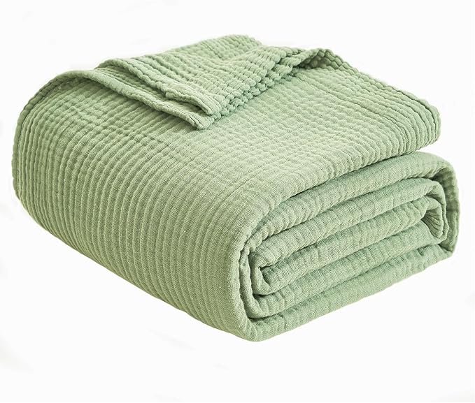 EMME Muslin Blankets for Adults Throw Blanket for Couch Breathable Gauze Soft Lightweight Airy Sage Green Throw XL 50" x 71"