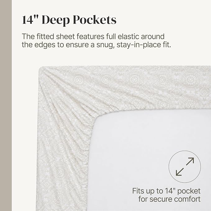 Modern Threads Printed 4-Piece Extra Soft Bedding Sheets & Pillowcase Set, Deep Pocket up to 16 inch Mattress Abella Cal King