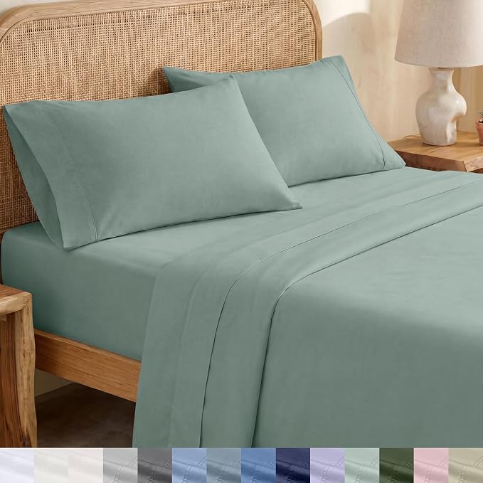 California Design Den 100% Organic Cotton XL Twin Sheets, 3 Pcs, Sage Green | GOTS Certified, Lightweight Crisp & Airy Percale For Hot Sleepers, All-around Elastic, Easy Care