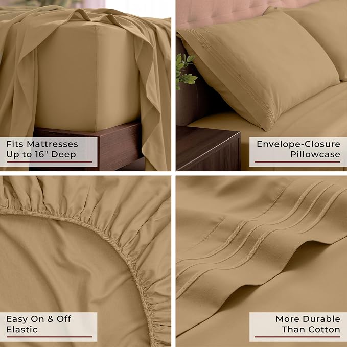 Mellanni Iconic 4-Piece, Ultra Soft Sheet Set (King, Gold) | 10M+ Sleepers. Lab-tested: Sleeps Cool, Stays Bright, Strong, Smooth. Good Housekeeping Best Bedding, 7 yrs running.