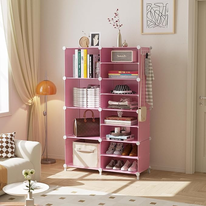 AWTATOS Closet Organizer 8 Cube Storage Shelves, Pink | Closet Storage, Clothes Organizers, Cubby Shelving for Closet Bedroom Living Room