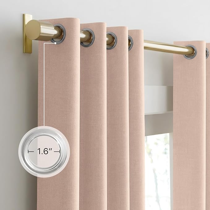 NICETOWN Blush Pink Blackout Curtains for Bedroom 52" w x 84" L 2 Panels | 100% Absolutely Room Darkening Linen Drapes for Living Room Infants Young Children Privacy Vertical Thermal Insulated Decor