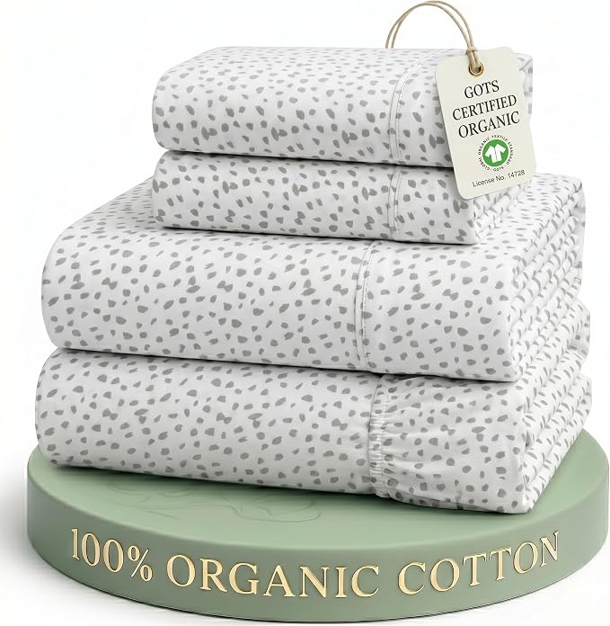 LANE LINEN Full Size Sheets 100% Organic Cotton Cooling Soft - Haze Grey | Full Sheet Set, 100% Organic Cotton Percale - Crisp Hotel-Style Feel, Soft From The First Wash, Crisp Cool Percale Weave