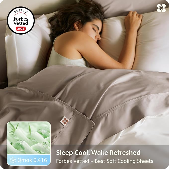 Bedsure PureWoven 100% Viscose Derived from Bamboo, California King Sheets | Organically Grown, Cooling Bed Sheet for Hot Sleepers, 18" Deep Pocket with Corner Straps, Luxury Silky Soft, Light Brown