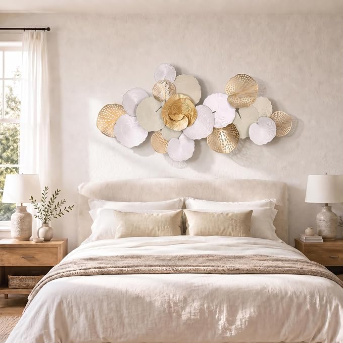 Axioglo 67" Large Wall Decor 3D Lotus Leaf Metal Wall Art for Living Room | 67" x31" metal wall decor with layered metal texture, mounting hardware, two-way display