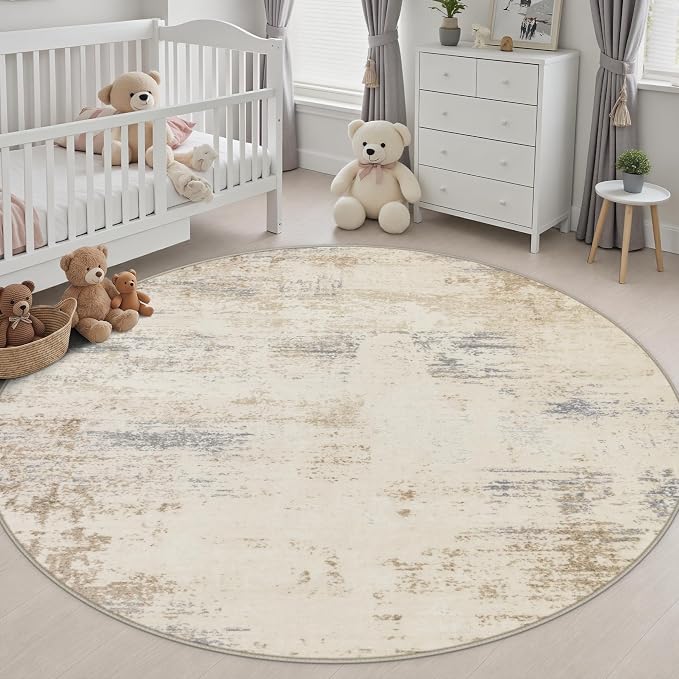 Round Area Rug Living Room: 8 ft Modern Washable Indoor Carpet | For Bedroom Dining Room Farmhouse Nursery Hallway Office,Modern Abstract,Machine washable,Non-Slip,Stain Resistant,Indoor