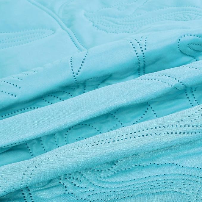 Legacy Decor 3 PCS Shell & Seahorse Reversible All Season Bedspread Quilt Coverlet Oversize, Turquoise Color, King Size