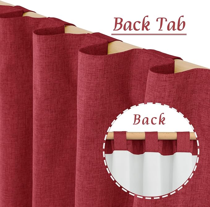 Red Linen Full Blackout Window Curtains for Bedroom 54 Inch Long | Thermal, Privacy Protected Panels, Christmas Decor Drapes, Rod Pocket Back Tab, with White Liner, 2 Panels, 38 x 54 Inch