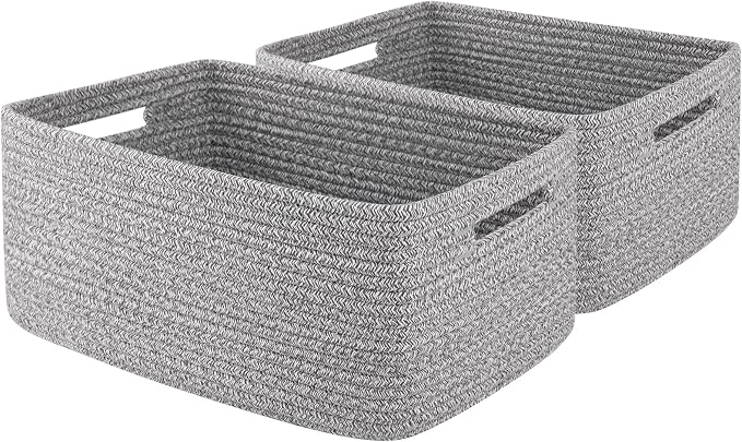 OIAHOMY Storage Basket for Shelves, Closet Cube Storage Bins Baskets for Clothes Blanket Towels, Baby Nursery, Toy Baskets Box, Woven Rope Basket, 15.75 * 11.81 * 7.09 IN, 2 Packs Grey
