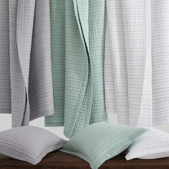 HORIMOTE HOME 100% Cotton Queen Size Quilt Set, White Pre-Washed Striped Channel Stitch Bedding Set, Cozy Lightweight Bedspreads Coverlet Set with 2 Shams for All Season, 3 Pieces