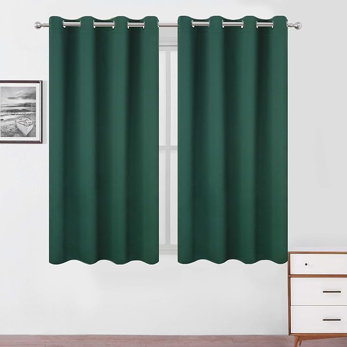 Blackout Curtains 52 x 45 inch/Green Curtains Set of 2 Panels/Thermal Insulated Room Darkening Bedroom Curtains