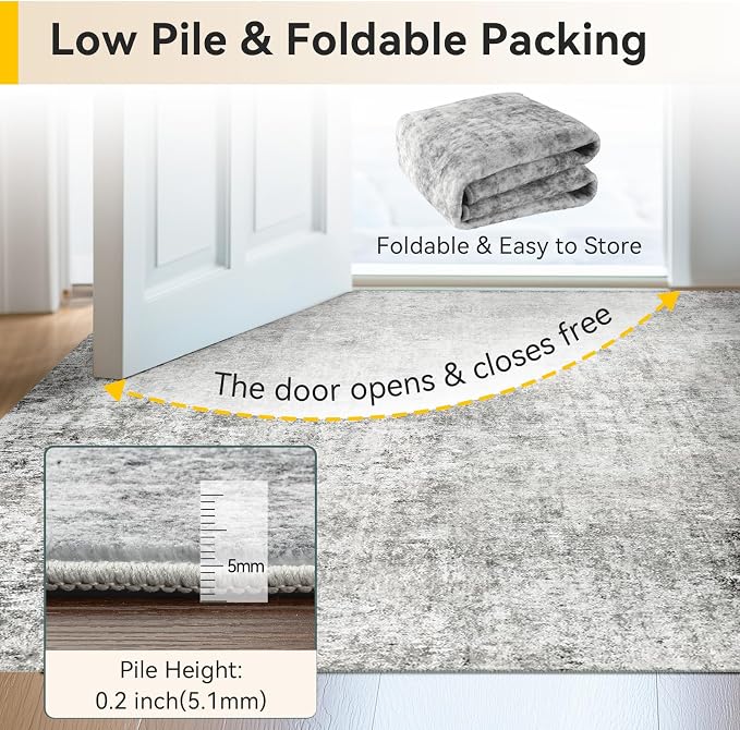 RELEANY Washable 8'x10' Abstract Area Rug for Living Room Gray White | Carpet for Bedroom, Kitchen, Office, Hallway and Entryway, Printed Pattern, Non‑Slip, Soft, Stain‑Resistant, Easy to Clean