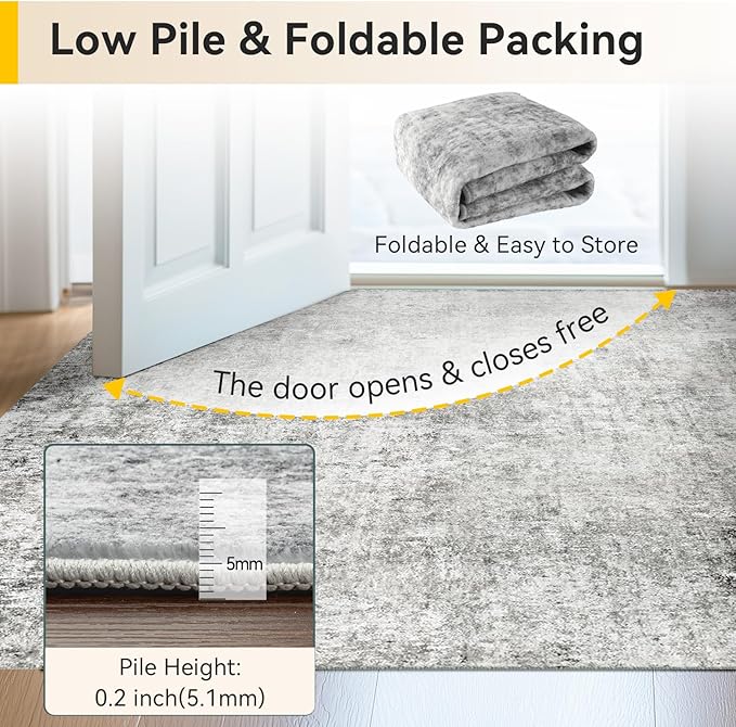 RELEANY Washable 9'x12' Abstract Area Rug for Living Room Gray White | Carpet for Bedroom, Kitchen, Office, Hallway and Entryway, Printed Pattern, Non‑Slip, Soft, Stain‑Resistant, Easy to Clean