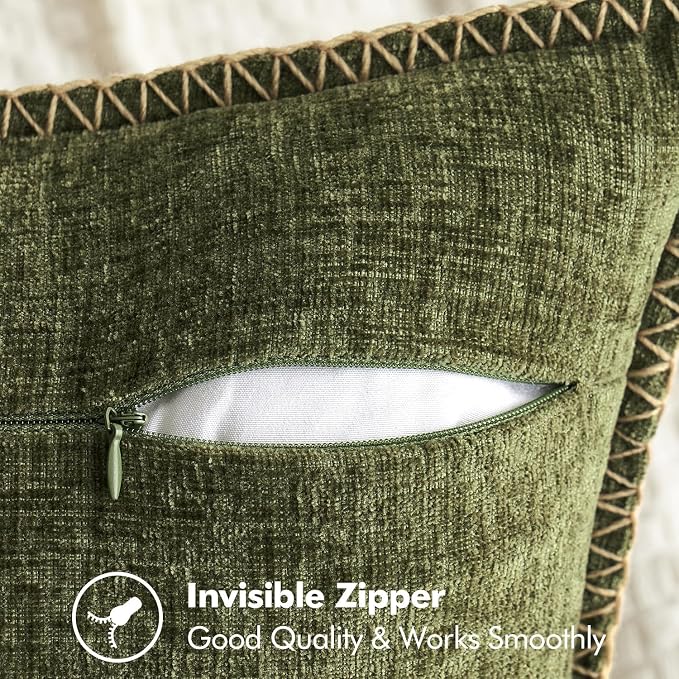 MIULEE Decorative Couch Throw Pillow Covers 20x20 Inch Olive Green 2 Pack | Farmhouse Pillow Covers with Stitched Edge, Soft Chenille Cushion Cases, for Sofa Bed Living Room Home Decor