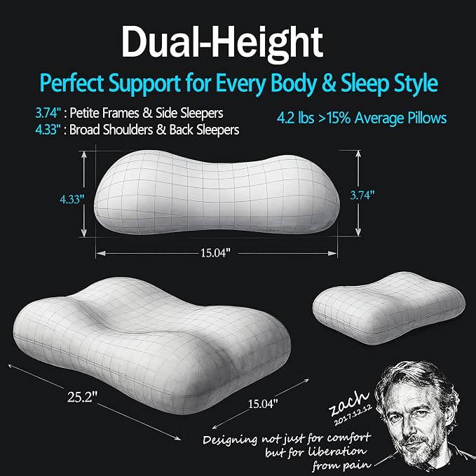 HighBeds Cervical Neck Pillow for Neck Pain Relief- Memory Foam Pillow for Side and Back Sleepers, BASF Support with Ergonomic Pillow(Grey)
