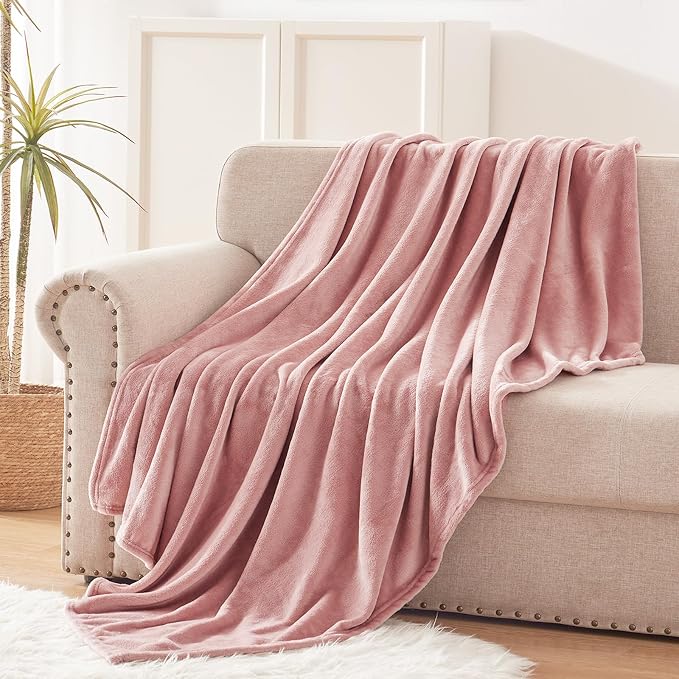 Exclusivo Mezcla Soft Large Fleece Throw Blanket for Couch, Dusty Pink | 50x70 Inches, Double-Sided Brushed Flannel, Lightweight Plush Cozy Blanket for Home Decor, All Season, Machine Washable