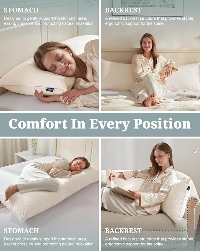 YZ HOME Long Body Pillow for Adults,Firm Body Pillow Shredded Memory Foam | Adjustable Height,Support for Side Sleeper & Pregnant Women(Beige,20x54 Inch)