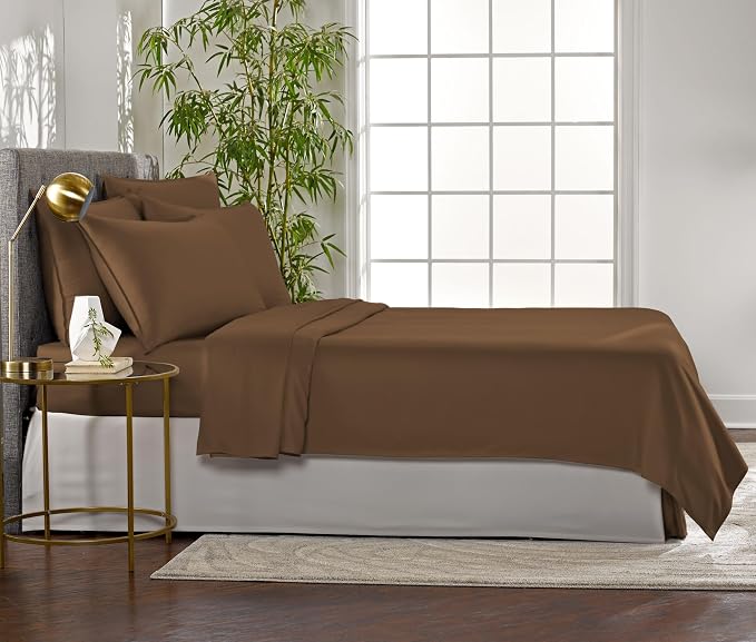 Pure Bamboo King Sheets, Genuine 100% Organic Viscose Derived from Bamboo Bed Sheet Set, Luxuriously Soft & Cooling, Double Stitching, 2 Year Quality Promise (King, Coconut Husk)